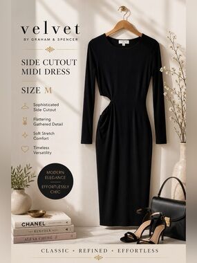 Velvet by Graham & Spencer Black Side Cutout Midi Dress Size M